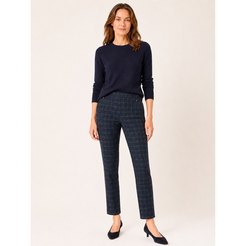 Banana Republic Womens Sloan Plaid Pants 6 Navy Green Black Watch Slim Preppy
